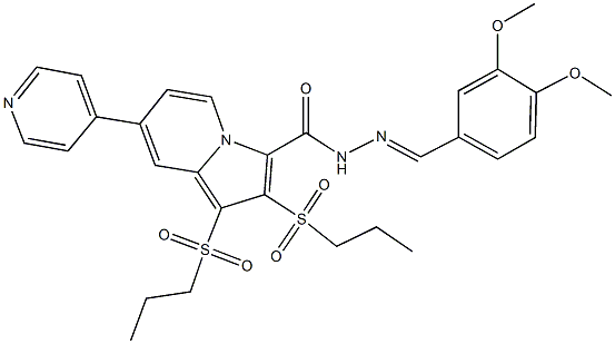 N'-(3,4-dimethoxybenzylidene)-1,2-bis(propylsulfonyl)-7-(4-pyridinyl)-3-indolizinecarbohydrazide Struktur