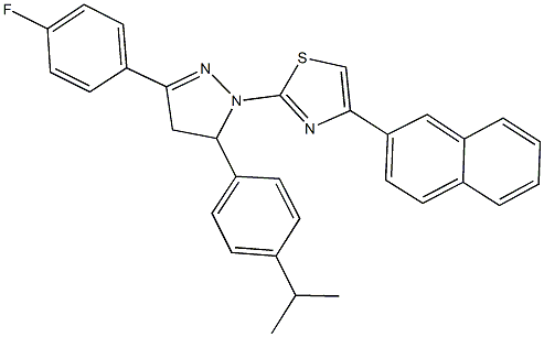 2-[3-(4-fluorophenyl)-5-(4-isopropylphenyl)-4,5-dihydro-1H-pyrazol-1-yl]-4-(2-naphthyl)-1,3-thiazole Struktur