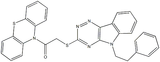 10-({[5-(2-phenylethyl)-5H-[1,2,4]triazino[5,6-b]indol-3-yl]sulfanyl}acetyl)-10H-phenothiazine Struktur