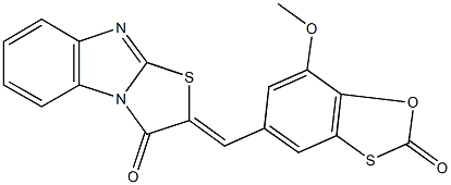 2-[(7-methoxy-2-oxo-1,3-benzoxathiol-5-yl)methylene][1,3]thiazolo[3,2-a]benzimidazol-3(2H)-one Struktur