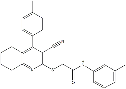 2-{[3-cyano-4-(4-methylphenyl)-5,6,7,8-tetrahydro-2-quinolinyl]sulfanyl}-N-(3-methylphenyl)acetamide Struktur