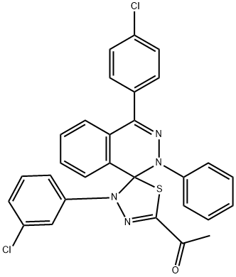 1-[4'-(3-chlorophenyl)-4-(4-chlorophenyl)-2-phenyl-1,2,4',5'-tetrahydrospiro(phthalazine-1,5'-[1,3,4]-thiadiazole)-2'-yl]ethanone Struktur