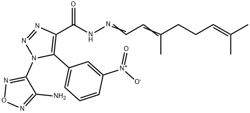 1-(4-amino-1,2,5-oxadiazol-3-yl)-N'-(3,7-dimethyl-2,6-octadienylidene)-5-{3-nitrophenyl}-1H-1,2,3-triazole-4-carbohydrazide Struktur