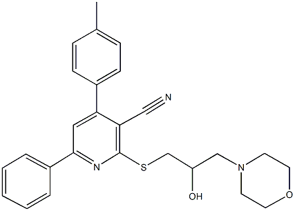 2-[(2-hydroxy-3-morpholin-4-ylpropyl)sulfanyl]-4-(4-methylphenyl)-6-phenylnicotinonitrile Struktur