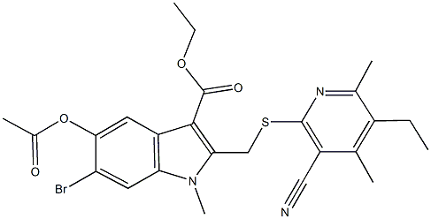 ethyl 5-(acetyloxy)-6-bromo-2-{[(3-cyano-5-ethyl-4,6-dimethyl-2-pyridinyl)sulfanyl]methyl}-1-methyl-1H-indole-3-carboxylate Struktur