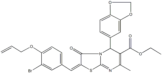 ethyl 2-[4-(allyloxy)-3-bromobenzylidene]-5-(1,3-benzodioxol-5-yl)-7-methyl-3-oxo-2,3-dihydro-5H-[1,3]thiazolo[3,2-a]pyrimidine-6-carboxylate Struktur