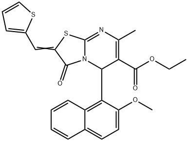 ethyl 5-(2-methoxy-1-naphthyl)-7-methyl-3-oxo-2-(2-thienylmethylene)-2,3-dihydro-5H-[1,3]thiazolo[3,2-a]pyrimidine-6-carboxylate Struktur