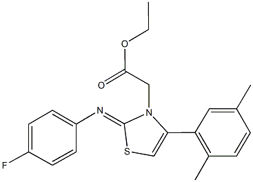 ethyl (4-(2,5-dimethylphenyl)-2-[(4-fluorophenyl)imino]-1,3-thiazol-3(2H)-yl)acetate Struktur