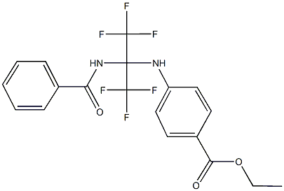 ethyl 4-{[1-(benzoylamino)-2,2,2-trifluoro-1-(trifluoromethyl)ethyl]amino}benzoate Struktur