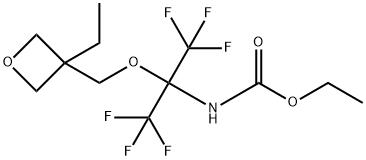 ethyl 1-[(3-ethyl-3-oxetanyl)methoxy]-2,2,2-trifluoro-1-(trifluoromethyl)ethylcarbamate Struktur