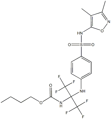 butyl 1-(4-{[(3,4-dimethyl-5-isoxazolyl)amino]sulfonyl}anilino)-2,2,2-trifluoro-1-(trifluoromethyl)ethylcarbamate Struktur