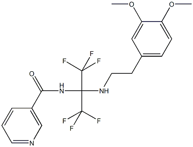 N-[1-{[2-(3,4-dimethoxyphenyl)ethyl]amino}-2,2,2-trifluoro-1-(trifluoromethyl)ethyl]nicotinamide Struktur