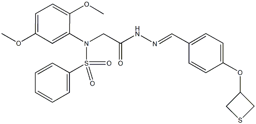 N-(2,5-dimethoxyphenyl)-N-(2-oxo-2-{2-[4-(3-thietanyloxy)benzylidene]hydrazino}ethyl)benzenesulfonamide Struktur