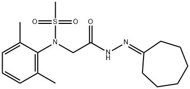 N-[2-(2-cycloheptylidenehydrazino)-2-oxoethyl]-N-(2,6-dimethylphenyl)methanesulfonamide Struktur