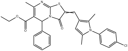 ethyl 2-{[1-(4-chlorophenyl)-2,5-dimethyl-1H-pyrrol-3-yl]methylene}-7-methyl-3-oxo-5-phenyl-2,3-dihydro-5H-[1,3]thiazolo[3,2-a]pyrimidine-6-carboxylate Struktur