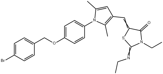 5-[(1-{4-[(4-bromobenzyl)oxy]phenyl}-2,5-dimethyl-1H-pyrrol-3-yl)methylene]-3-ethyl-2-(ethylimino)-1,3-thiazolidin-4-one Struktur