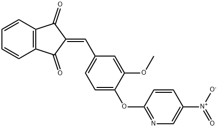 2-[4-({5-nitro-2-pyridinyl}oxy)-3-methoxybenzylidene]-1H-indene-1,3(2H)-dione Struktur