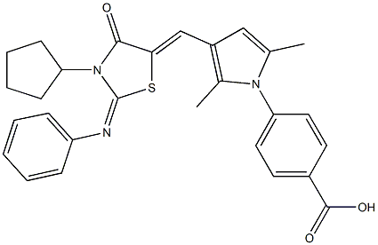 4-(3-{[3-cyclopentyl-4-oxo-2-(phenylimino)-1,3-thiazolidin-5-ylidene]methyl}-2,5-dimethyl-1H-pyrrol-1-yl)benzoic acid Struktur