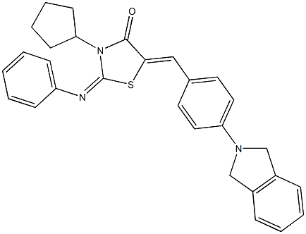 3-cyclopentyl-5-[4-(1,3-dihydro-2H-isoindol-2-yl)benzylidene]-2-(phenylimino)-1,3-thiazolidin-4-one Struktur