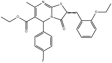 ethyl 2-(2-ethoxybenzylidene)-5-(4-fluorophenyl)-7-methyl-3-oxo-2,3-dihydro-5H-[1,3]thiazolo[3,2-a]pyrimidine-6-carboxylate Struktur