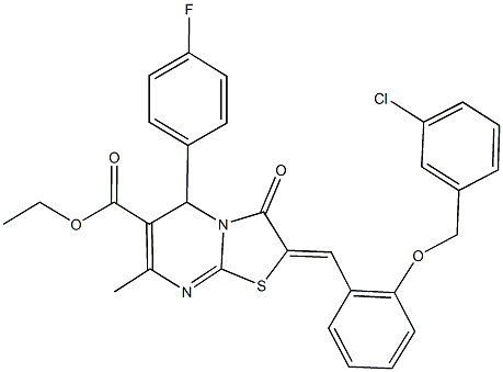 ethyl 2-{2-[(3-chlorobenzyl)oxy]benzylidene}-5-(4-fluorophenyl)-7-methyl-3-oxo-2,3-dihydro-5H-[1,3]thiazolo[3,2-a]pyrimidine-6-carboxylate Struktur