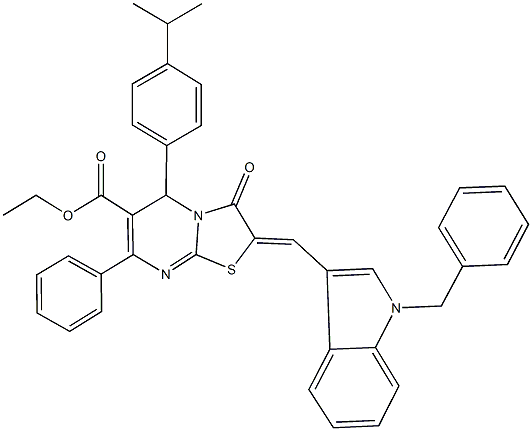 ethyl 2-[(1-benzyl-1H-indol-3-yl)methylene]-5-(4-isopropylphenyl)-3-oxo-7-phenyl-2,3-dihydro-5H-[1,3]thiazolo[3,2-a]pyrimidine-6-carboxylate Struktur