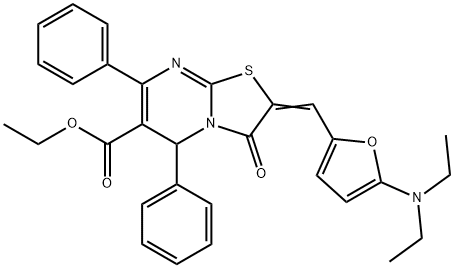 ethyl 2-{[5-(diethylamino)-2-furyl]methylene}-3-oxo-5,7-diphenyl-2,3-dihydro-5H-[1,3]thiazolo[3,2-a]pyrimidine-6-carboxylate Struktur