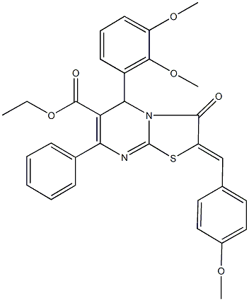 ethyl 5-(2,3-dimethoxyphenyl)-2-(4-methoxybenzylidene)-3-oxo-7-phenyl-2,3-dihydro-5H-[1,3]thiazolo[3,2-a]pyrimidine-6-carboxylate Struktur