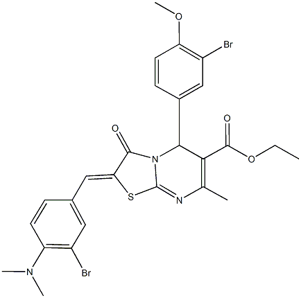 ethyl 2-[3-bromo-4-(dimethylamino)benzylidene]-5-(3-bromo-4-methoxyphenyl)-7-methyl-3-oxo-2,3-dihydro-5H-[1,3]thiazolo[3,2-a]pyrimidine-6-carboxylate Struktur