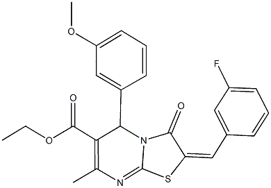 ethyl 2-(3-fluorobenzylidene)-5-(3-methoxyphenyl)-7-methyl-3-oxo-2,3-dihydro-5H-[1,3]thiazolo[3,2-a]pyrimidine-6-carboxylate Struktur