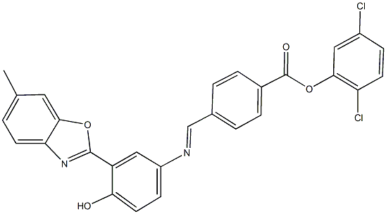 2,5-dichlorophenyl 4-({[4-hydroxy-3-(6-methyl-1,3-benzoxazol-2-yl)phenyl]imino}methyl)benzoate Struktur