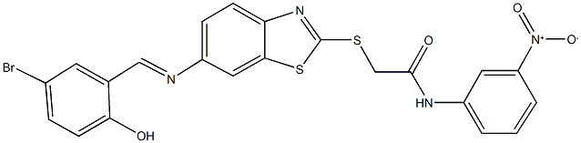 2-({6-[(5-bromo-2-hydroxybenzylidene)amino]-1,3-benzothiazol-2-yl}sulfanyl)-N-{3-nitrophenyl}acetamide Struktur