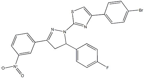 4-(4-bromophenyl)-2-(5-(4-fluorophenyl)-3-{3-nitrophenyl}-4,5-dihydro-1H-pyrazol-1-yl)-1,3-thiazole Struktur