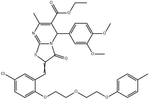 ethyl 2-(5-chloro-2-{2-[2-(4-methylphenoxy)ethoxy]ethoxy}benzylidene)-5-(3,4-dimethoxyphenyl)-7-methyl-3-oxo-2,3-dihydro-5H-[1,3]thiazolo[3,2-a]pyrimidine-6-carboxylate Struktur