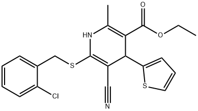 ethyl 6-[(2-chlorobenzyl)sulfanyl]-5-cyano-2-methyl-4-(2-thienyl)-1,4-dihydro-3-pyridinecarboxylate Struktur