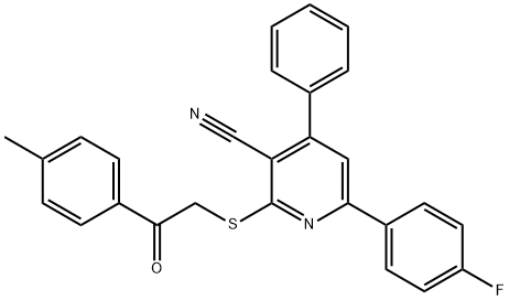 6-(4-fluorophenyl)-2-{[2-(4-methylphenyl)-2-oxoethyl]sulfanyl}-4-phenylnicotinonitrile Struktur