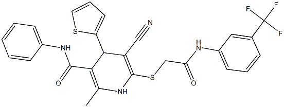 5-cyano-2-methyl-6-({2-oxo-2-[3-(trifluoromethyl)anilino]ethyl}sulfanyl)-N-phenyl-4-(2-thienyl)-1,4-dihydro-3-pyridinecarboxamide Struktur