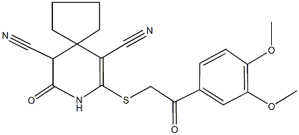 7-{[2-(3,4-dimethoxyphenyl)-2-oxoethyl]sulfanyl}-9-oxo-8-azaspiro[4.5]dec-6-ene-6,10-dicarbonitrile Struktur