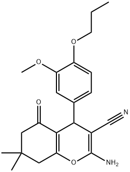 2-amino-4-(3-methoxy-4-propoxyphenyl)-7,7-dimethyl-5-oxo-5,6,7,8-tetrahydro-4H-chromene-3-carbonitrile Struktur