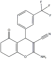 2-amino-5-oxo-4-[3-(trifluoromethyl)phenyl]-5,6,7,8-tetrahydro-4H-chromene-3-carbonitrile Struktur