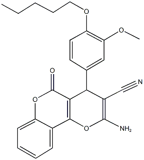 2-amino-4-[3-methoxy-4-(pentyloxy)phenyl]-5-oxo-4H,5H-pyrano[3,2-c]chromene-3-carbonitrile Struktur