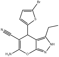 6-amino-4-(5-bromo-2-thienyl)-3-ethyl-2,4-dihydropyrano[2,3-c]pyrazole-5-carbonitrile Struktur