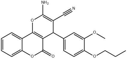 2-amino-4-(3-methoxy-4-propoxyphenyl)-5-oxo-4H,5H-pyrano[3,2-c]chromene-3-carbonitrile Struktur