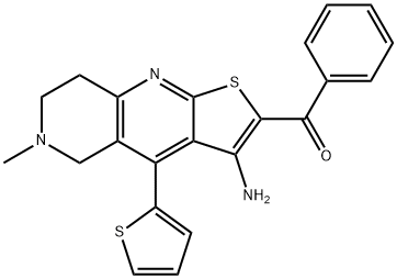 [3-amino-6-methyl-4-(2-thienyl)-5,6,7,8-tetrahydrothieno[2,3-b][1,6]naphthyridin-2-yl](phenyl)methanone Struktur