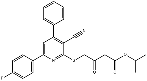 isopropyl 4-{[3-cyano-6-(4-fluorophenyl)-4-phenyl-2-pyridinyl]sulfanyl}-3-oxobutanoate Struktur