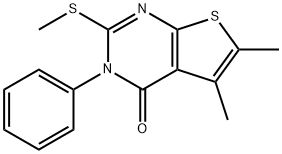 5,6-dimethyl-2-(methylsulfanyl)-3-phenylthieno[2,3-d]pyrimidin-4(3H)-one Struktur