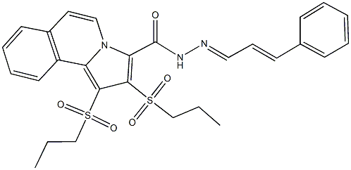 N'-(3-phenyl-2-propenylidene)-1,2-bis(propylsulfonyl)pyrrolo[2,1-a]isoquinoline-3-carbohydrazide Struktur