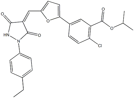 isopropyl 2-chloro-5-(5-{[1-(4-ethylphenyl)-3,5-dioxo-4-pyrazolidinylidene]methyl}-2-furyl)benzoate Struktur