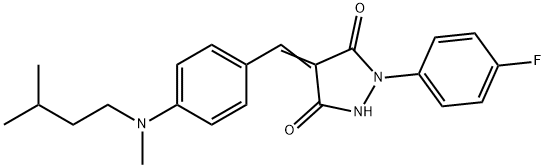 1-(4-fluorophenyl)-4-{4-[isopentyl(methyl)amino]benzylidene}-3,5-pyrazolidinedione Struktur