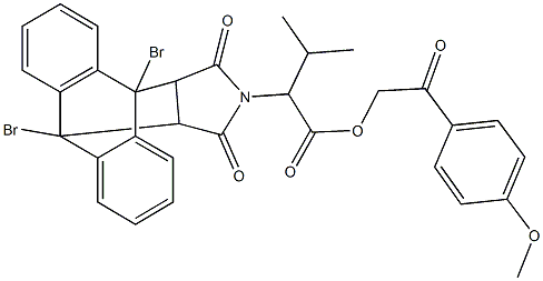 2-(4-methoxyphenyl)-2-oxoethyl 2-(1,8-dibromo-16,18-dioxo-17-azapentacyclo[6.6.5.0~2,7~.0~9,14~.0~15,19~]nonadeca-2,4,6,9,11,13-hexaen-17-yl)-3-methylbutanoate Struktur